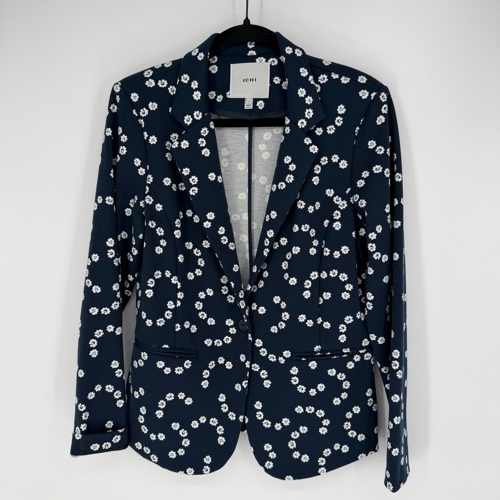 ICHI‎ IHKATE PRINT BLAZER TOTAL ECLIPSE FLOWER PRINT NAVY LARGE SINGLE BUTTON